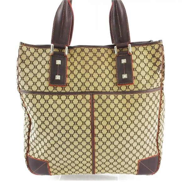 CELINE tote bag macadam beige orange canvas ?~ leather Authentic - Picture 1 of 9